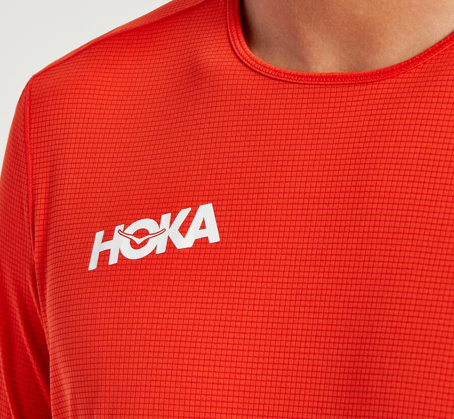 Hoka One One Top Herre - Performance Kort Sleeve - Rød - 704268MGZ